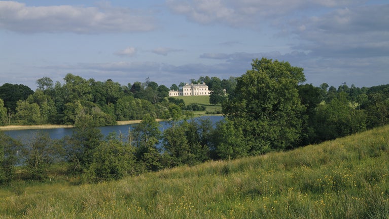 The south facade of Castle Coole seen from across Lough Coole in County Fermanagh, Northern Ireland
